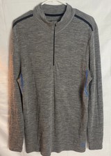 Mens Pendleton 1/4 Zip Gray Sweater Graphic Back Wool Blend Size Large