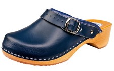 Women's Fashion Clogs Navy Blue Slip On Leather House Shoes Ladies Mules 3-8