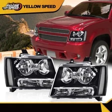 For 07-14 Chevy Tahoe Suburban Black Housing Clear Corner Headlight Head Lamps