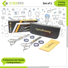 Cynamed Professional Hair Barber Cutting Scissors Set with Leather Case