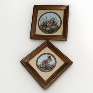 Vintage Miniatures Framed Bunny Rabbit Lithograph Prints Kay Lamb Shannon HOMCO