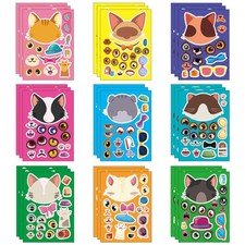 27 Sheets Cat Make a Face Stickers for Kids Todders Party Favors