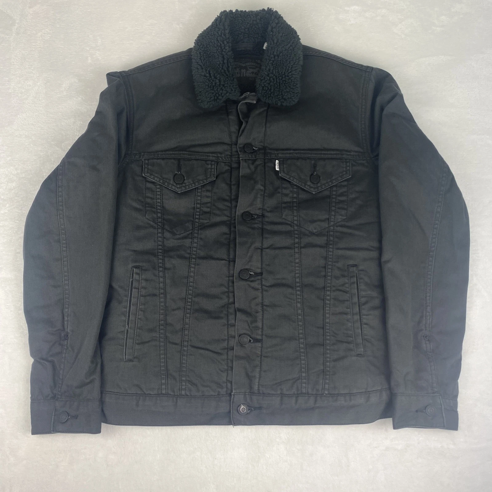 Levis Trucker Jacket Mens Medium Black Sherpa Denim Jacket Outdoors Casual