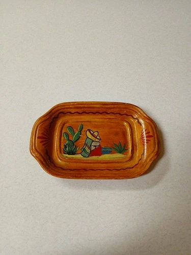 Vintage Bauer Pottery L.A. CAL Mexican Folk Art Dish Hand Painted Catcus Desert*