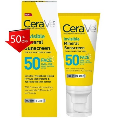 CeraVe Invisible Mineral Face Sunscreen - SPF 50 - 1.62 fl oz