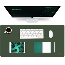 Large Office Desk Mat Leather Mouse Pad 31.5"x15.7" Dark Green