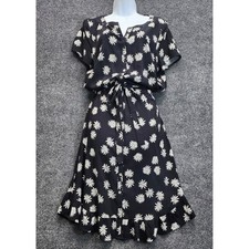 J.Jill Womens Daisy Floral Cottagecore Boho Button Front Tie Waist Midi Dress M