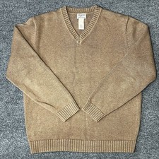 LL Bean Men's Sz M Light Brown 100 Cotton V Neck Long Sleeve Sweater Casual