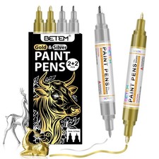 Oil Based Paint Markers, Dual Tip Paint Pens0.7mm  3mm, Gold Silver Permanen...