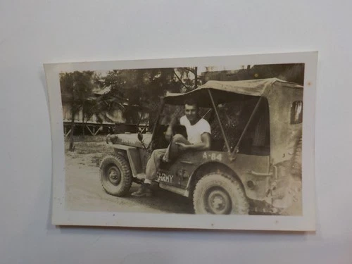 WW2 Photo Military Jeep Soldier 1945 Saipan World War Two Photograph VTG WWII