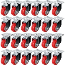 24 Pack 2" Caster Wheels Swivel Plate On Red Polyurethane Wheels (2" no Brake)