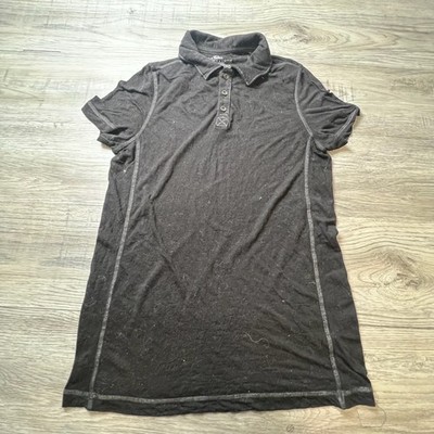 Helix Polo Shirt Mens Small Dark Grey Short Sleeve Contrast Stitch Distressed