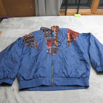 River Edge Jacket Womens Large Blue Abstract Full Zip Windbreaker Rain VTG 80 90