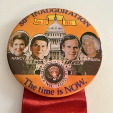 Vintage 1981 Button Pin 50th Inauguration RON-NANCY REAGAN, GEORGE-BUSH za6s