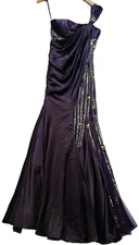 Aspeed Womens Sequin Rhinestone One-Shoulder Evening Gown Dress Size XS Purple