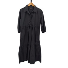 Quince Women 100% Organic Cotton Midi Tunic Dress Black Basic Sleeved M