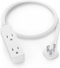 3ft Flat Plug Extension Cord with 3 Outlets - Indoor Power Strip, 16/3 AWG