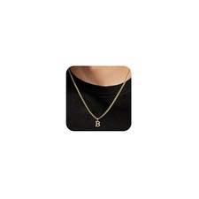 Initial A-Z Letter Pendant Necklace for Men 18K Gold Plated Capital Initial N...