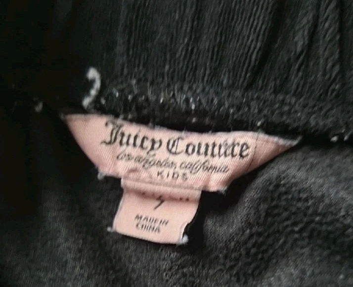 Juicy Couture Youth Girls S 7 Black Velour Joggers Elastic Waistband Crown - Image 3 of 4