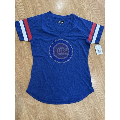 MLB Cubs 4Her Women's World Series Glitter V-Neck T-Shirt - Royal Size Small