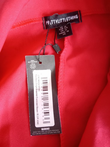 NEW WITH TAG. SIZE 16 PRETTY LITTLE THING RED OVERSIZED BLAZER . CHARITYSALE - Picture 5 of 5