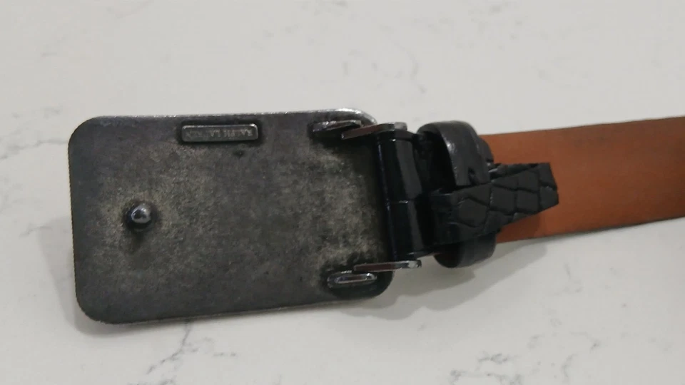 Ralph Lauren Alligator Leather Belt & Rhinestone Floral Buckle - Size S - Black - Image 3 of 4