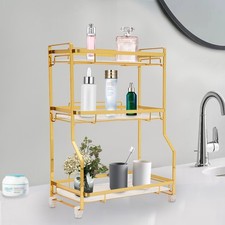 3-Tier Bathroom Countertop Organizer with Stylish Gold and Marble Design