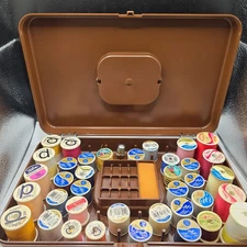 Vintage Wil-Hold Sewing Box Thread Organizer Wilson Mfg w/Thread & Thimble