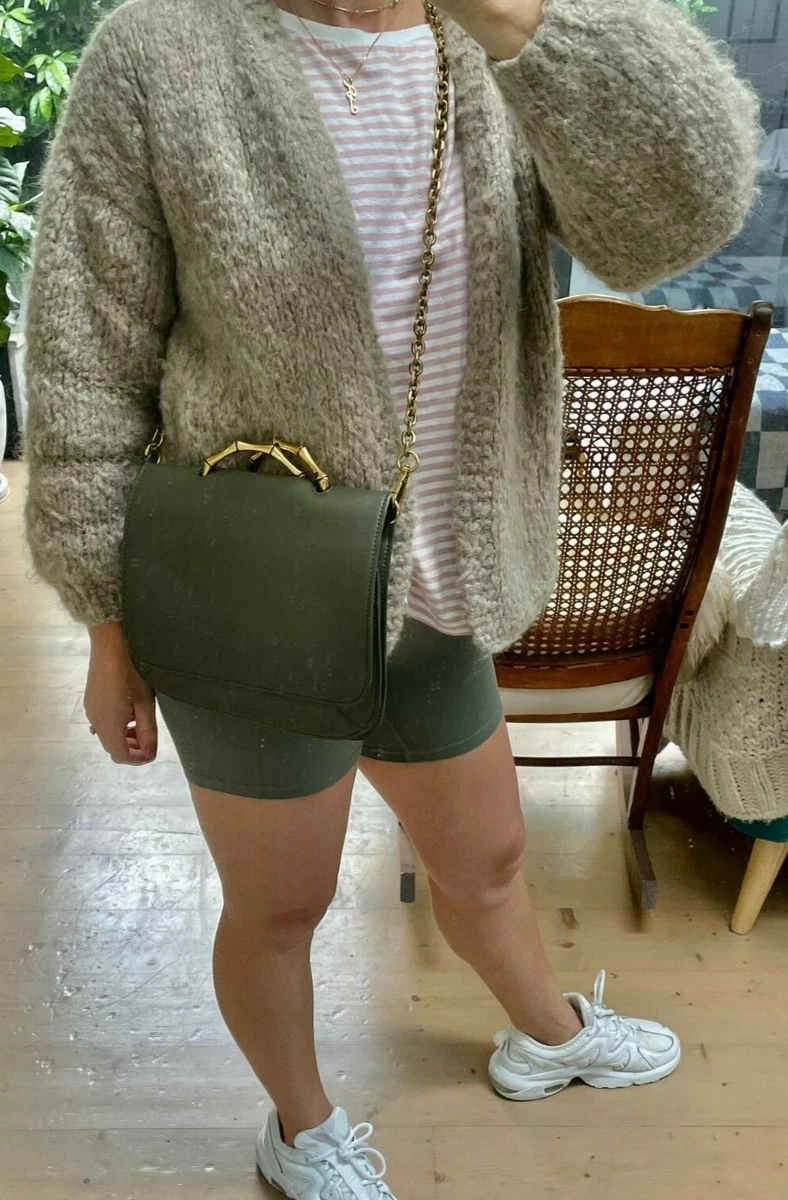 Khaki coloured Kookai bag with gold chain strap and stylish handles