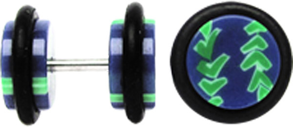 Ear Piercing Jewelry Fake Plug Earrings Acrylic Green Arrows and Bar in 1.2x6mm