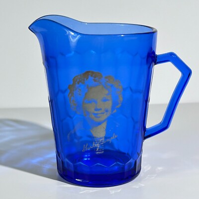 Shirley Temple Cobalt Blue Creamer   Hazel Atlas 1930s Glass Pitcher 4.5'' VTG