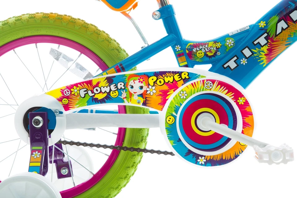 Bicicleta BMX Titan Flower Power, Rosa, 16 pulgadas, Juego combinado de casco y almohadillas Foto 3 de 4