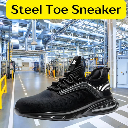 Men's Steel Toe Work Shoes, Lightweight Air Cushion Slip Resistant Safety Boots