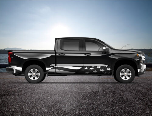 American Flag Waving Grey Rocker Panel Truck SUV Graphic Decal Wrap Kit -4 Sizes - Picture 2 of 2