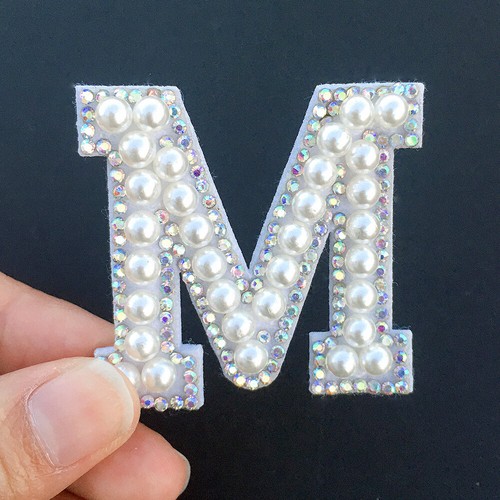 A-Z Letter Pearl Patches Rhinestone Sew Iron on Applique Alphabet Garment Badge - Picture 6 of 38