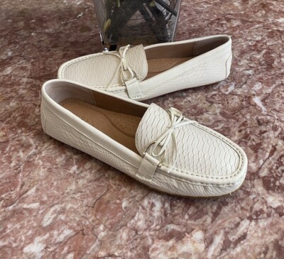 New Lauren Ralph Lauren Briley II Women's Ivory Leather Flat Loafers  $120