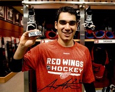 Andreas Athanasiou Signed Detroit Red Wings 1st NHL Goal 8x10 Photo