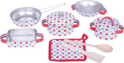 BIGJIGS Toys 10 tlg. Kinder Kochgeschirr Zinn Topf & Pfannen Set Spielzeug NEU