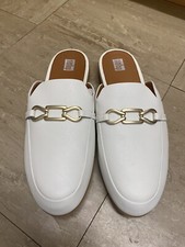 Fitflop UK 6 Gracie Chain Leather Mules/clog Sandals Cream / Gold Buckle