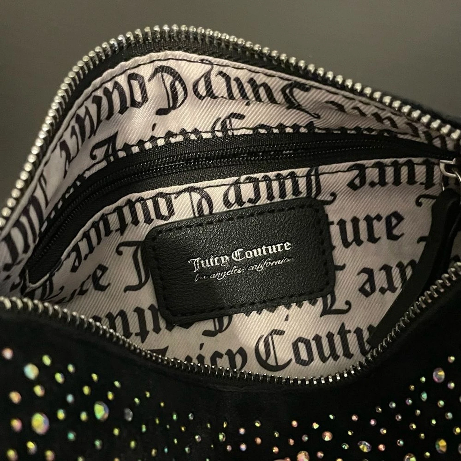 Borsa a tracolla Y2K Juicy Couture OG Bling Let it Roll nera nuova con etichette