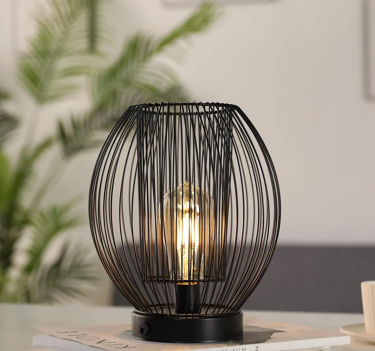 JHY DESIGN Cage Table Lamp Battery Powered 25cm High Large USB