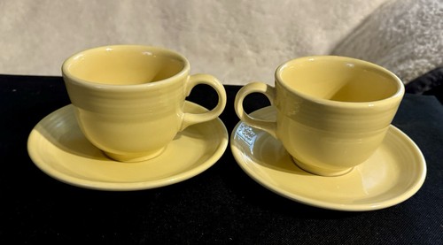 Vintage Fiestaware Yellow 4 Pc Cup & Saucer Set 2000’s Homer Laughlin EUC - Picture 2 of 11