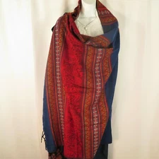 Tribal | Shawl/Throw | Yak + Sheep Blend | Handloomed | Reversible| Blue