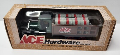 #ad #ad Ertl Ace Hardware 1925 Stake Truck w Barrels Die Cast Metal Bank NIP $26.77