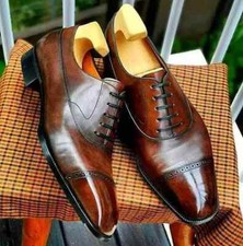 Premium Men Dark Brown Leather Dress Shoes Ideal for Business or Casual Wear
