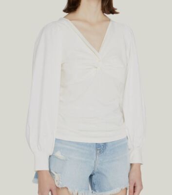 $245 Jonathan Simkhai Women White Hanna Twist-Front Balloon Sleeve Top Size S
