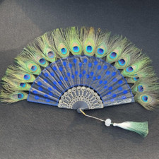 Peacock Feather Folding Fan Embroidery Sequin Folding Fan Dance Fan Pendant