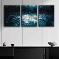 3pcs Raindrops on Water Nature Dark Perfect Wall Art Canvas Framed 50x70cm