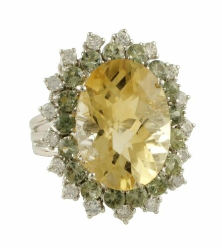 Elegante y refinado anillo de piedra de plata 925 montado con gran topacio amarillo en el centro - Imagen 1 de 12