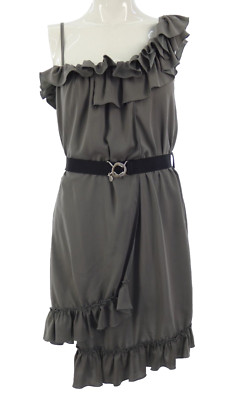 Patrizia Pepe Kleid Y2K Grau Rüschen One Shoulder Italienischer Designer IT 44 UK 12